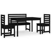 Set da Pranzo per Giardino 4pz Nero in Legno Massello di Pino 3154699