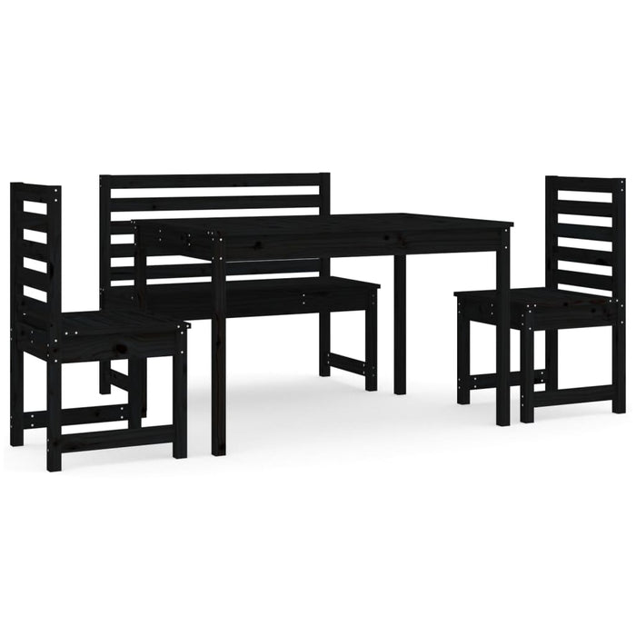 Set da Pranzo per Giardino 4pz Nero in Legno Massello di Pino 3154699