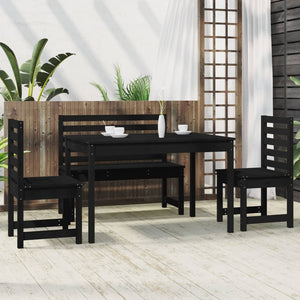 Set da Pranzo per Giardino 4pz Nero in Legno Massello di Pino 3154699