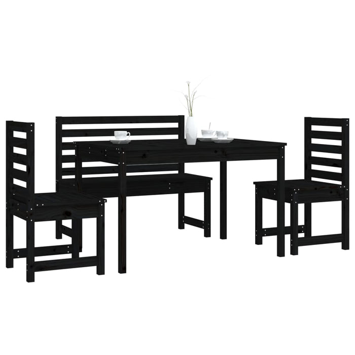 Set da Pranzo per Giardino 4pz Nero in Legno Massello di Pino 3154699