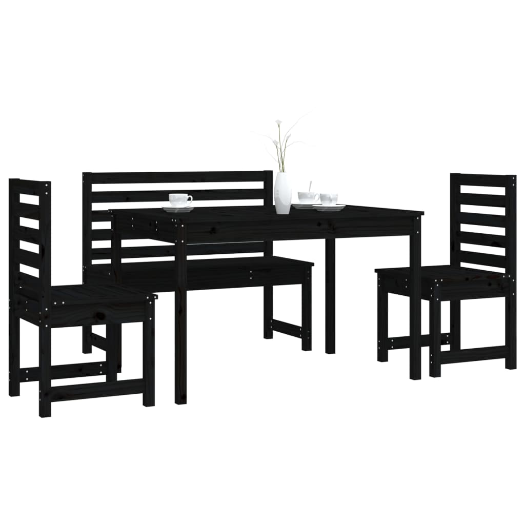 Set da Pranzo per Giardino 4pz Nero in Legno Massello di Pino 3154699