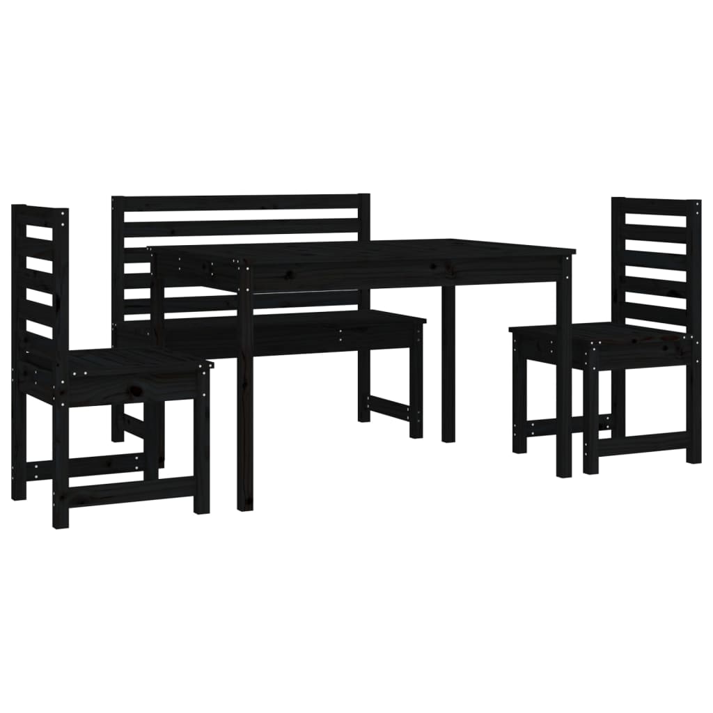 Set da Pranzo per Giardino 4pz Nero in Legno Massello di Pino 3154699