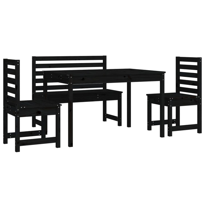 Set da Pranzo per Giardino 4pz Nero in Legno Massello di Pino 3154699