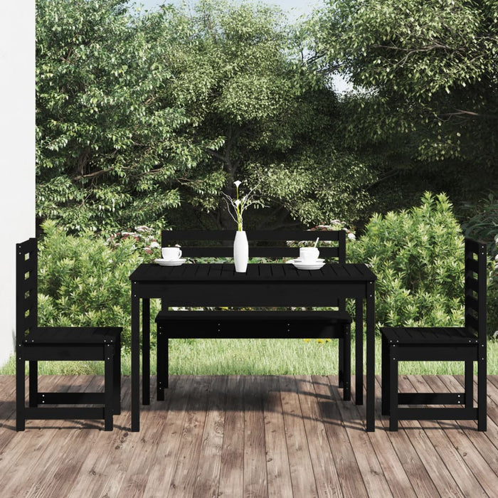 Set da Pranzo per Giardino 4pz Nero in Legno Massello di Pino 3154699