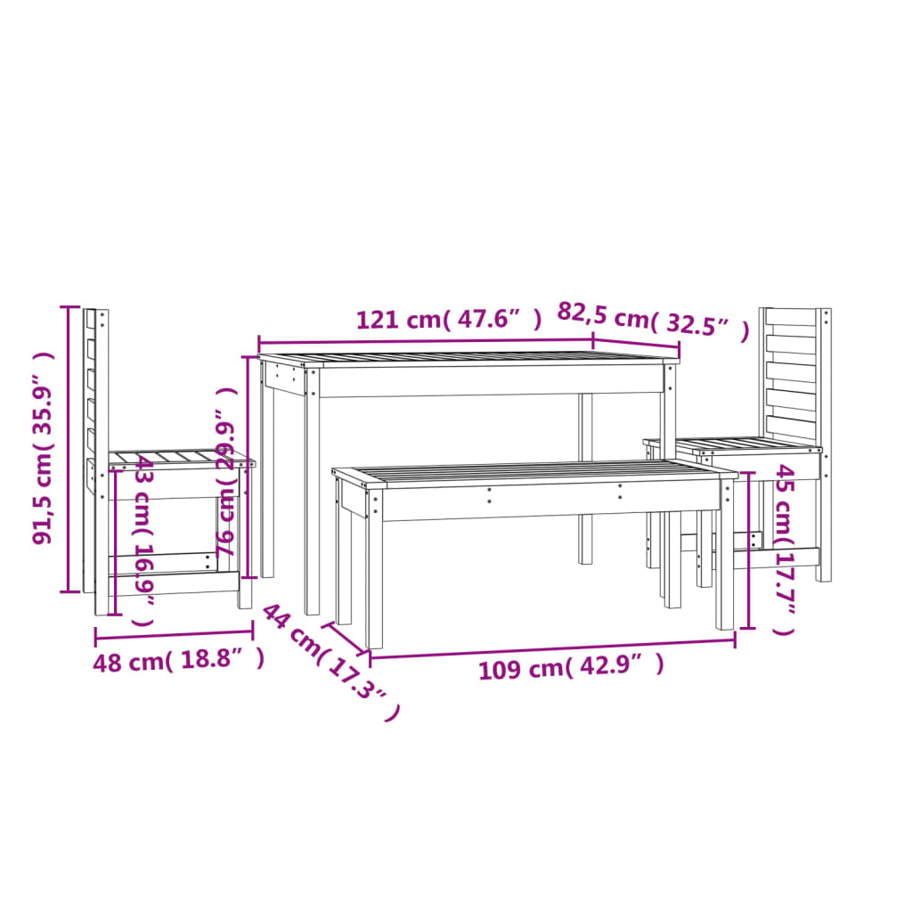 Set da Pranzo per Giardino 4 pz in Legno Massello di Douglas 3154706