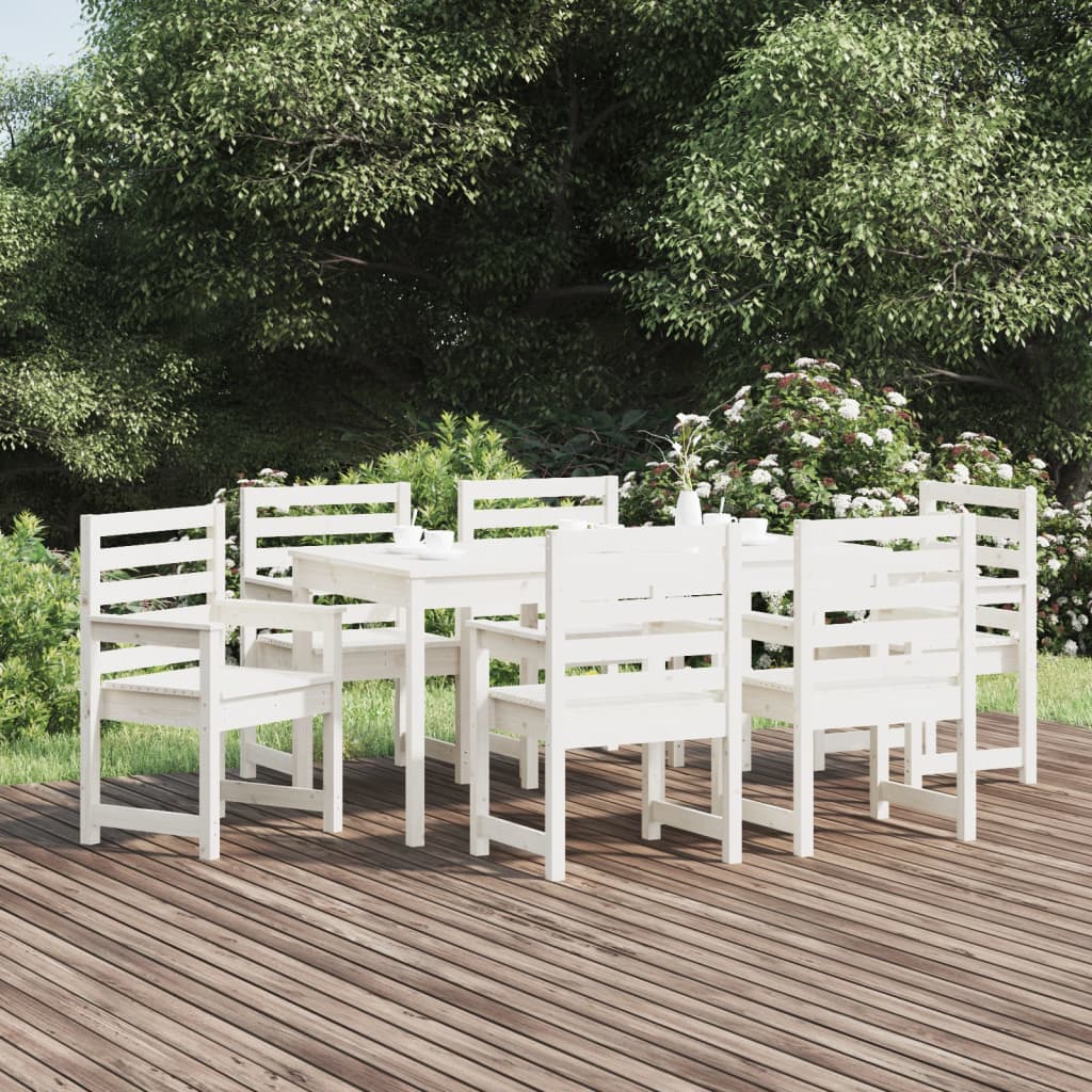 Set da Pranzo per Giardino 7pz Bianco in Legno Massello di Pino 3154714