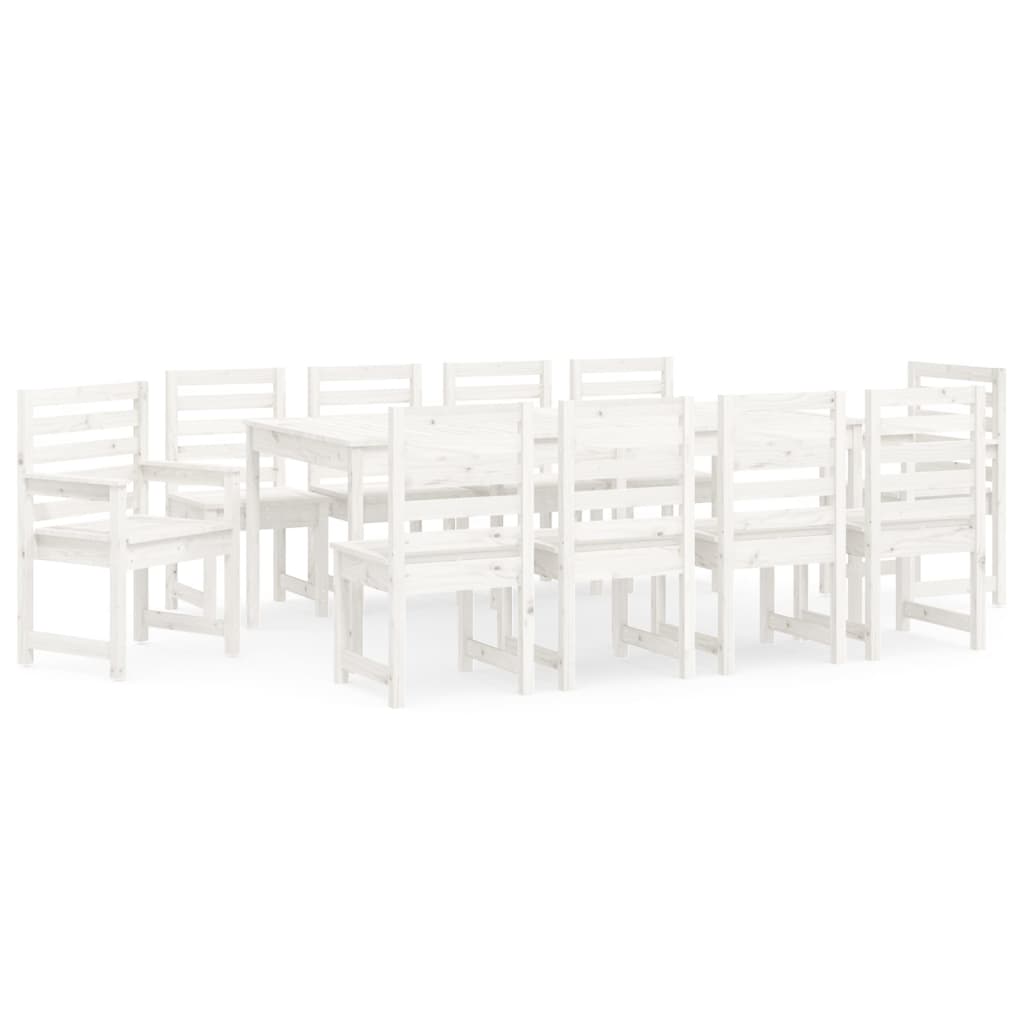 Set da Pranzo per Giardino 11pz Bianco Legno Massello di Pinocod mxl 124207