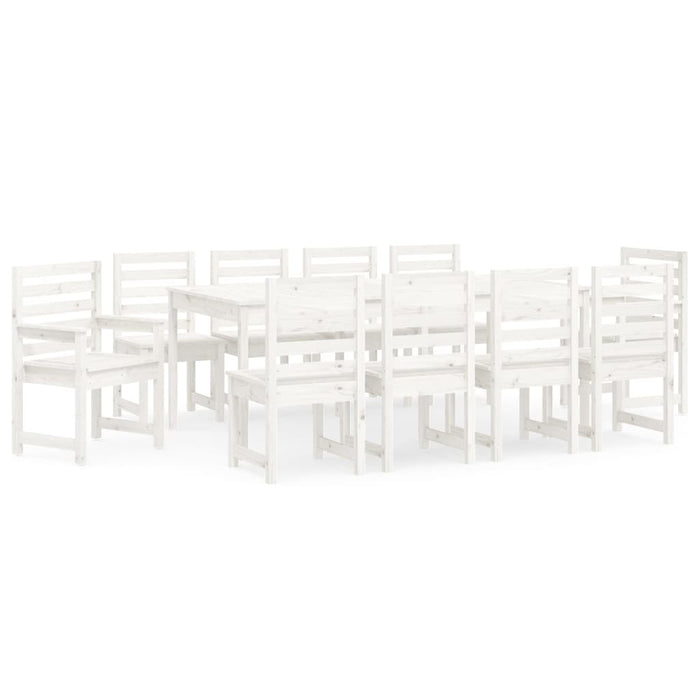 Set da Pranzo per Giardino 11pz Bianco Legno Massello di Pinocod mxl 124207