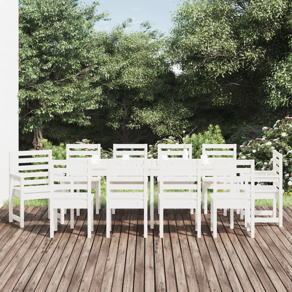 Set da Pranzo per Giardino 11pz Bianco Legno Massello di Pinocod mxl 124207