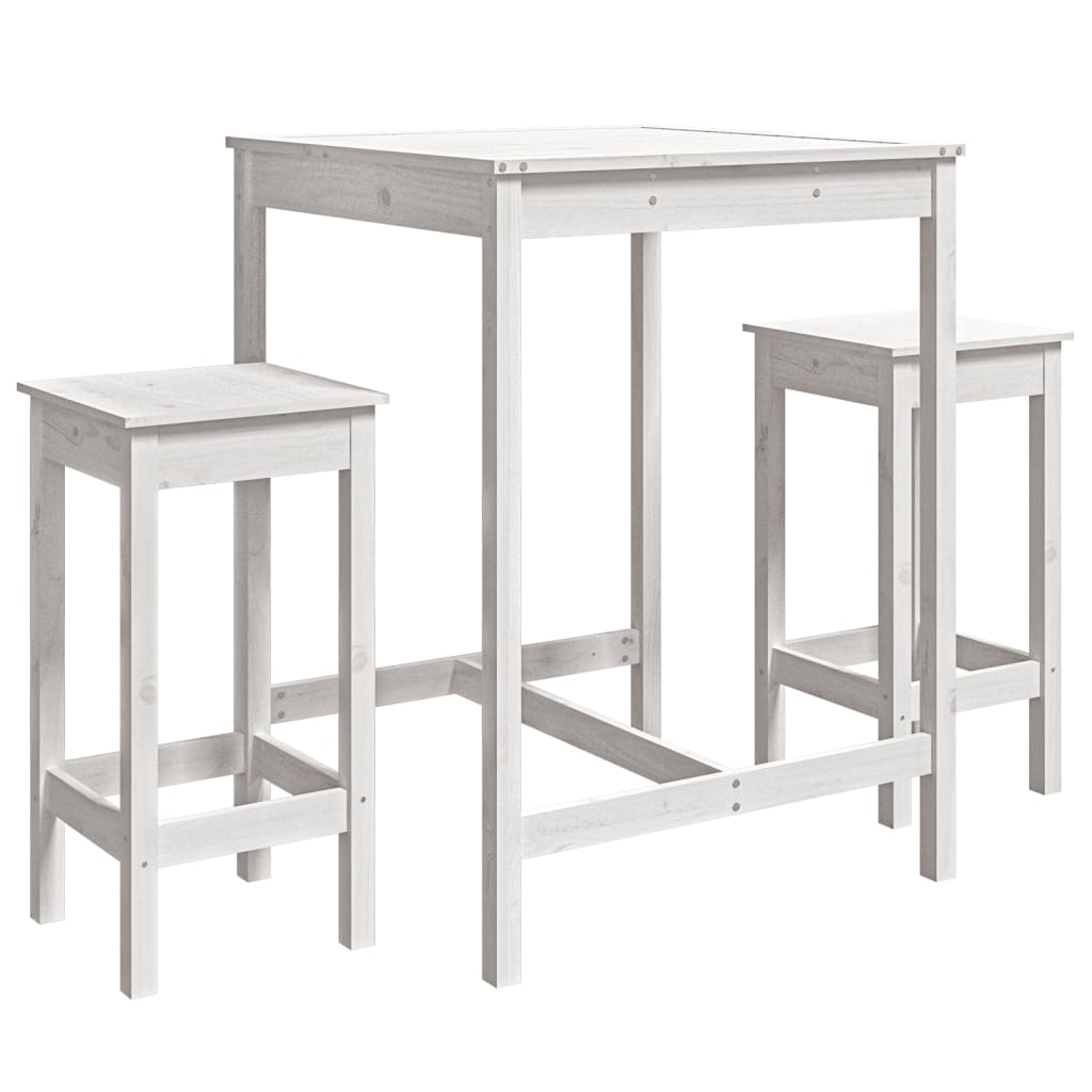 Set Bar da Giardino 3 pz Bianco in Legno Massello di Pino 3154726