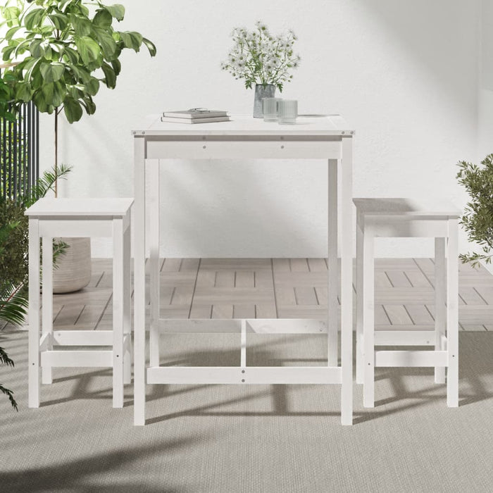 Set Bar da Giardino 3 pz Bianco in Legno Massello di Pino 3154726