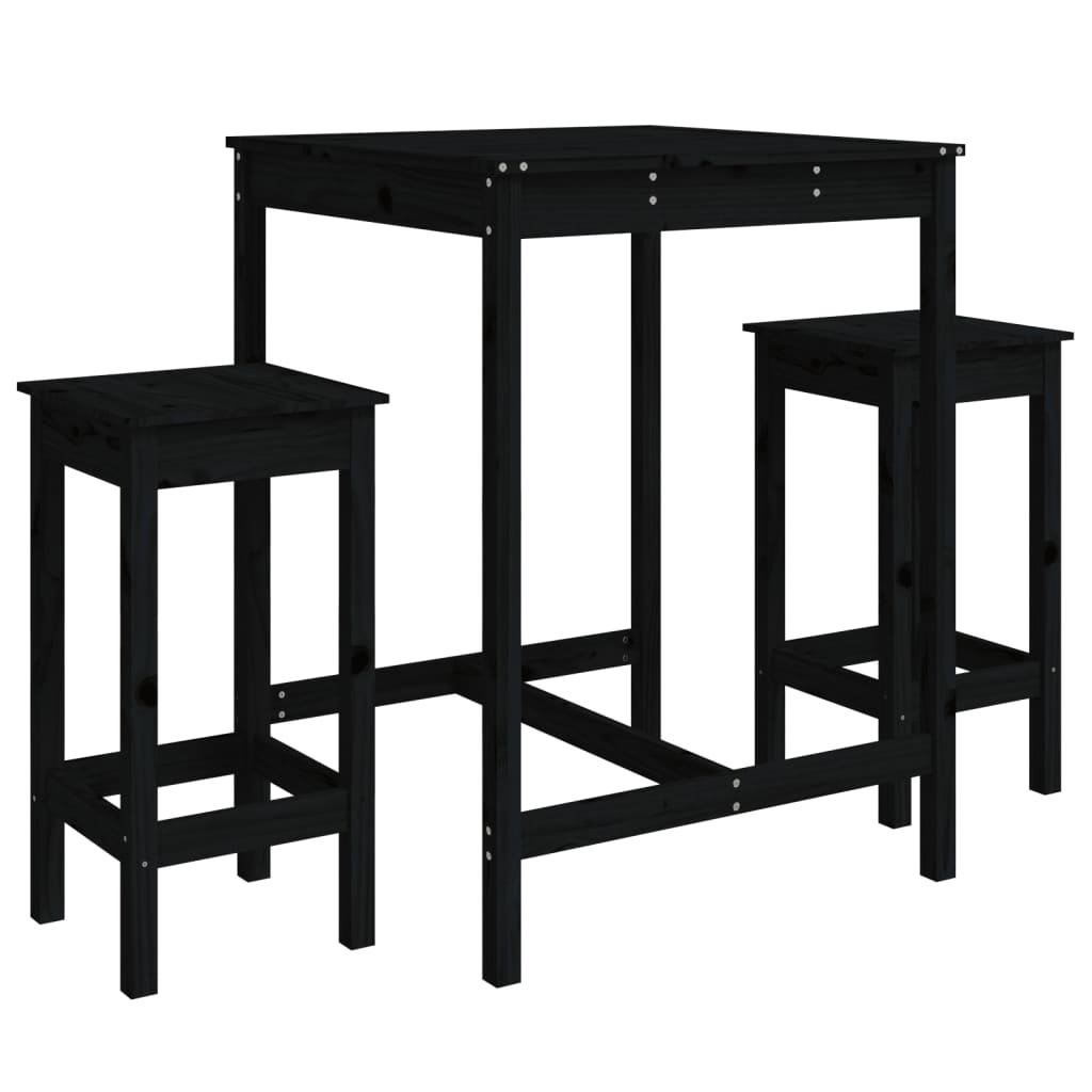 Set Bar da Giardino 3 pz Nero in Legno Massello di Pinocod mxl 117989