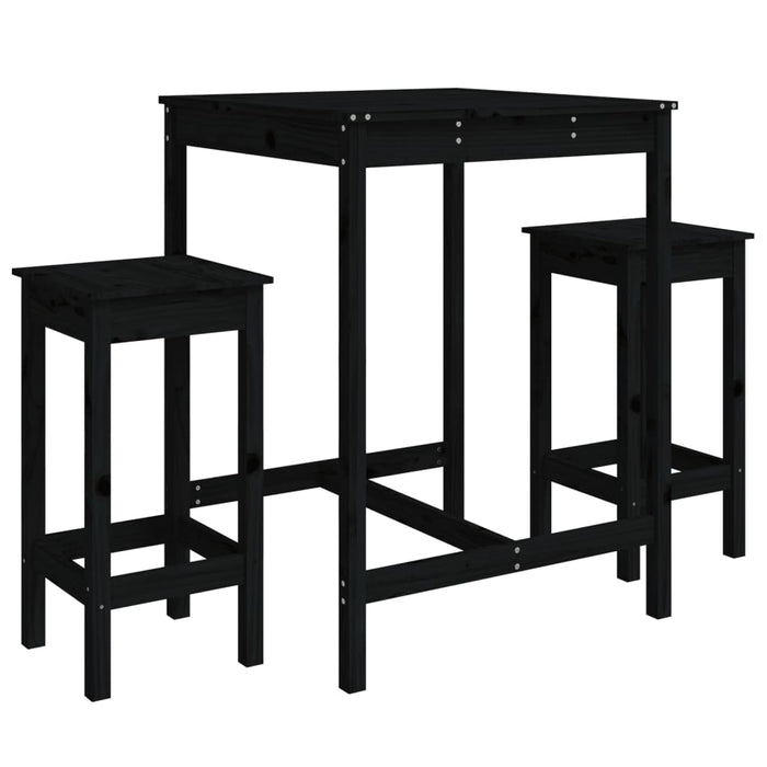 Set Bar da Giardino 3 pz Nero in Legno Massello di Pinocod mxl 117989