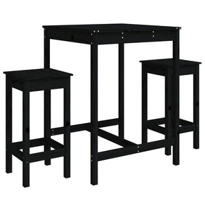 Set Bar da Giardino 3 pz Nero in Legno Massello di Pino 3154729