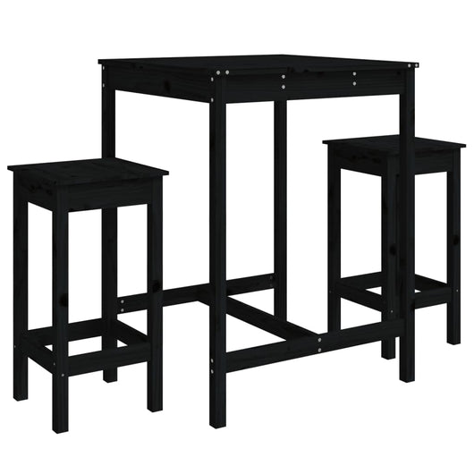 Set Bar da Giardino 3 pz Nero in Legno Massello di Pino 3154729