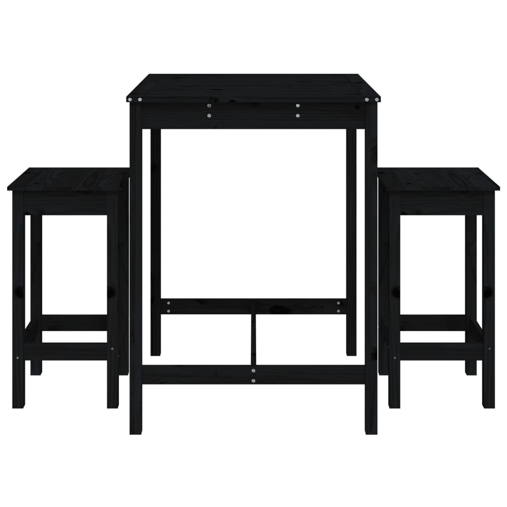 Set Bar da Giardino 3 pz Nero in Legno Massello di Pino 3154729