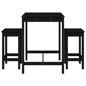 Set Bar da Giardino 3 pz Nero in Legno Massello di Pino 3154729