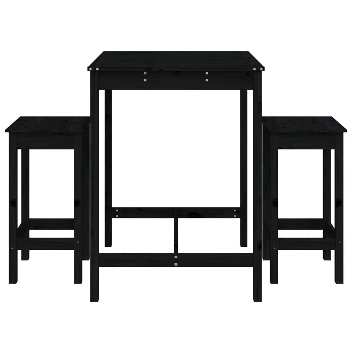 Set Bar da Giardino 3 pz Nero in Legno Massello di Pino 3154729