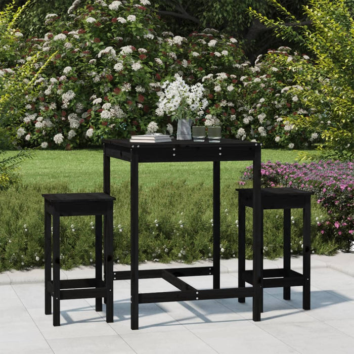 Set Bar da Giardino 3 pz Nero in Legno Massello di Pino 3154729