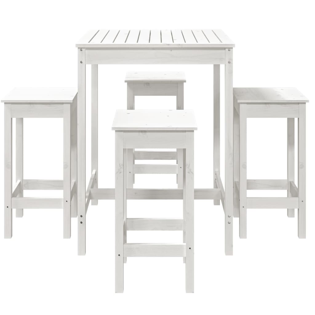 Set Bar da Giardino 5 pz Bianco in Legno Massello di Pino