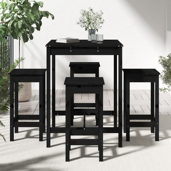 Set Bar da Giardino 5 pz Nero in Legno Massello di Pino 3154734