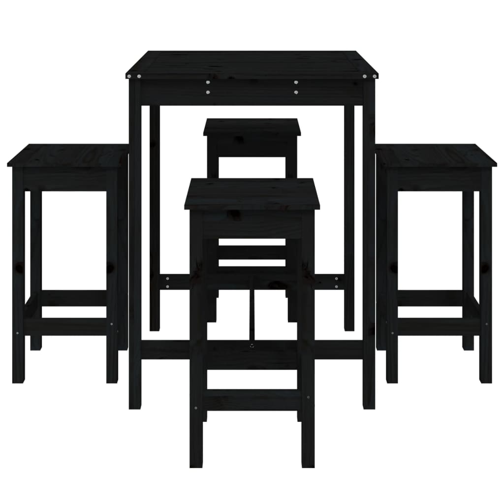 Set Bar da Giardino 5 pz Nero in Legno Massello di Pino 3154734