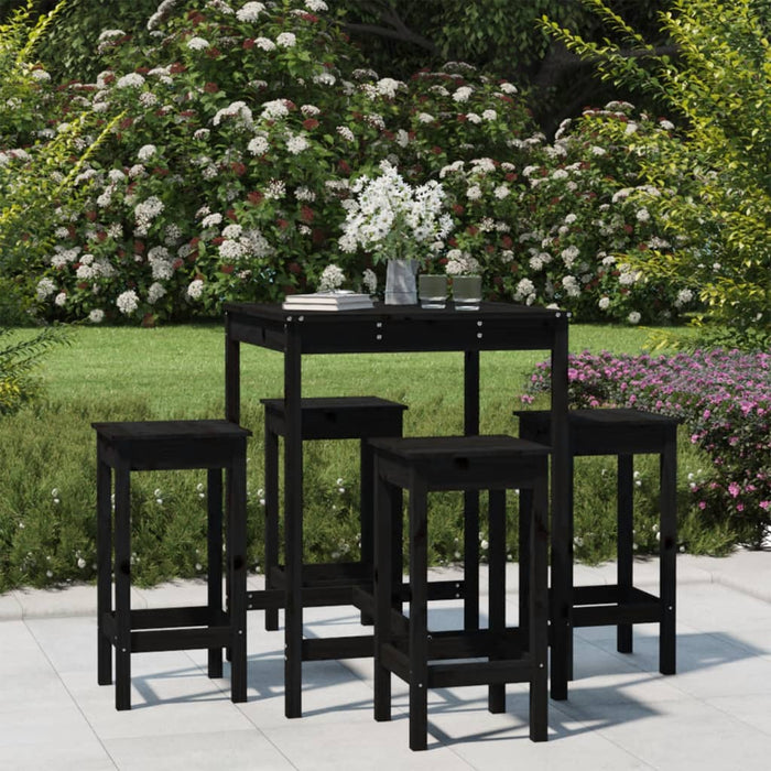Set Bar da Giardino 5 pz Nero in Legno Massello di Pino 3154734