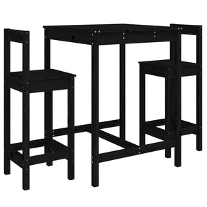 Set Bar da Giardino 3 pz Nero in Legno Massello di Pino 3154739