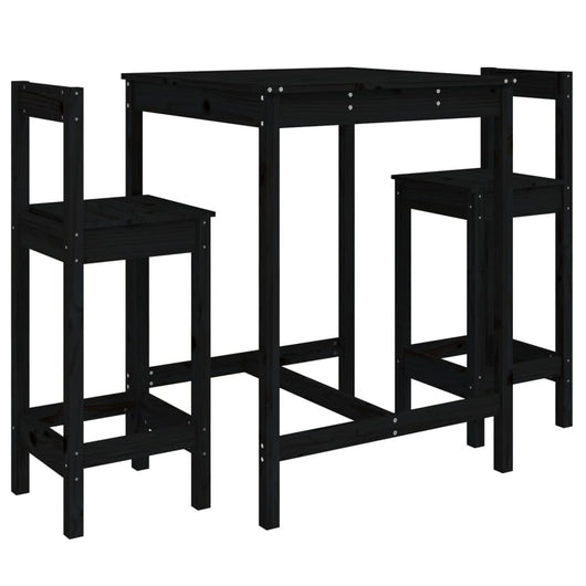 Set Bar da Giardino 3 pz Nero in Legno Massello di Pino 3154739