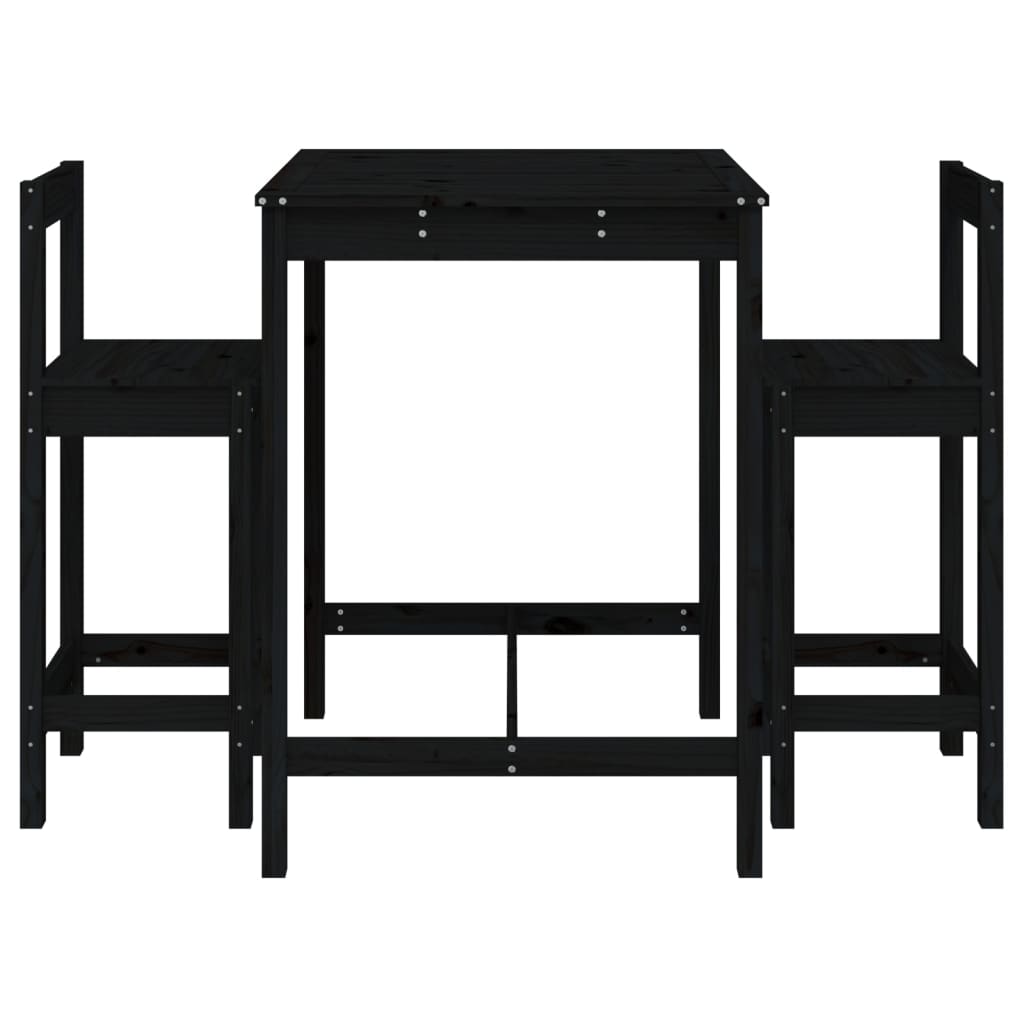 Set Bar da Giardino 3 pz Nero in Legno Massello di Pino 3154739