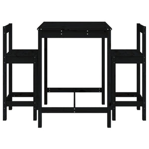Set Bar da Giardino 3 pz Nero in Legno Massello di Pino 3154739