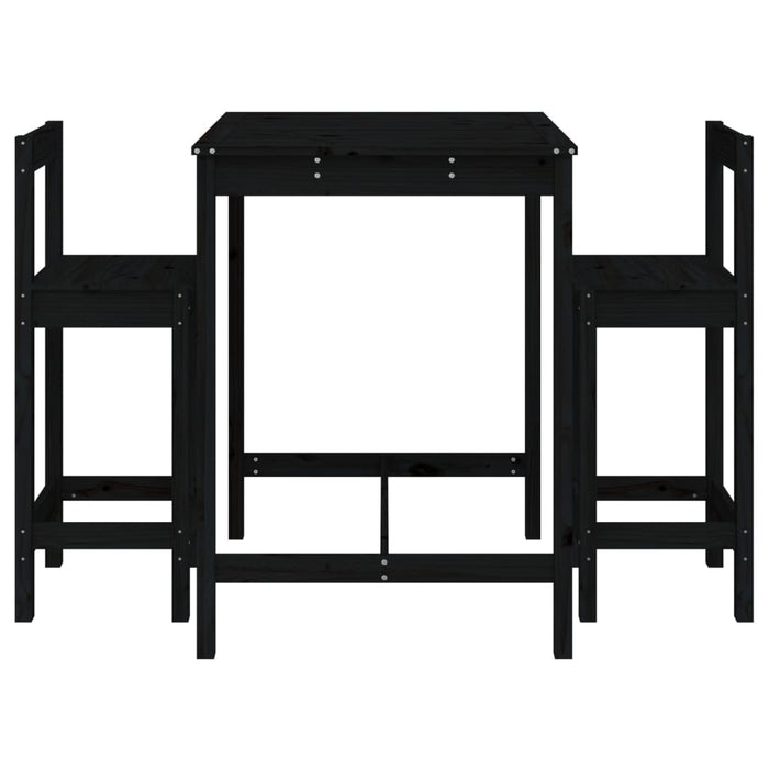 Set Bar da Giardino 3 pz Nero in Legno Massello di Pino 3154739