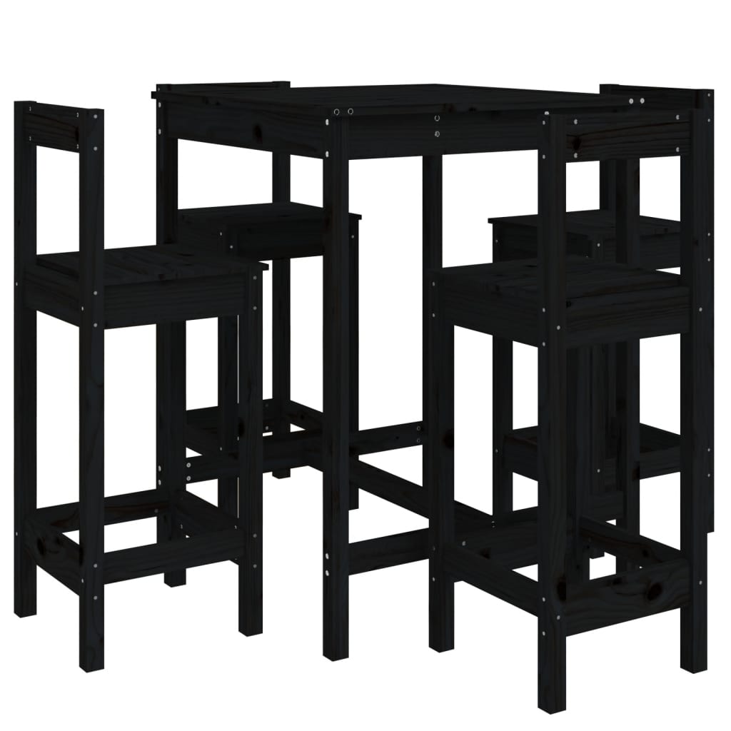Set Bar da Giardino 5 pz Nero in Legno Massello di Pino 3154744