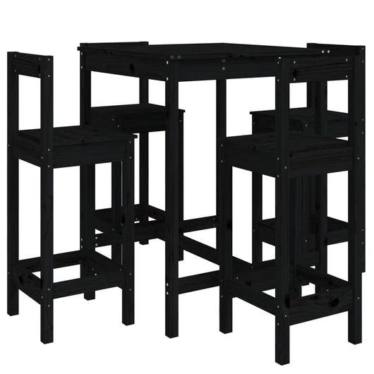 Set Bar da Giardino 5 pz Nero in Legno Massello di Pino 3154744