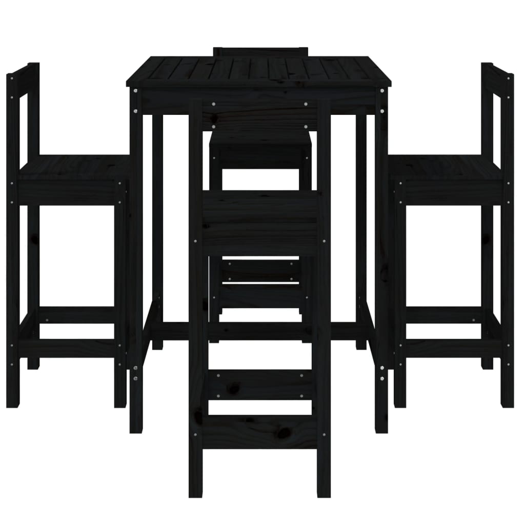 Set Bar da Giardino 5 pz Nero in Legno Massello di Pino 3154744