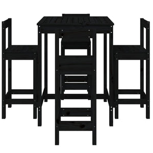 Set Bar da Giardino 5 pz Nero in Legno Massello di Pino 3154744