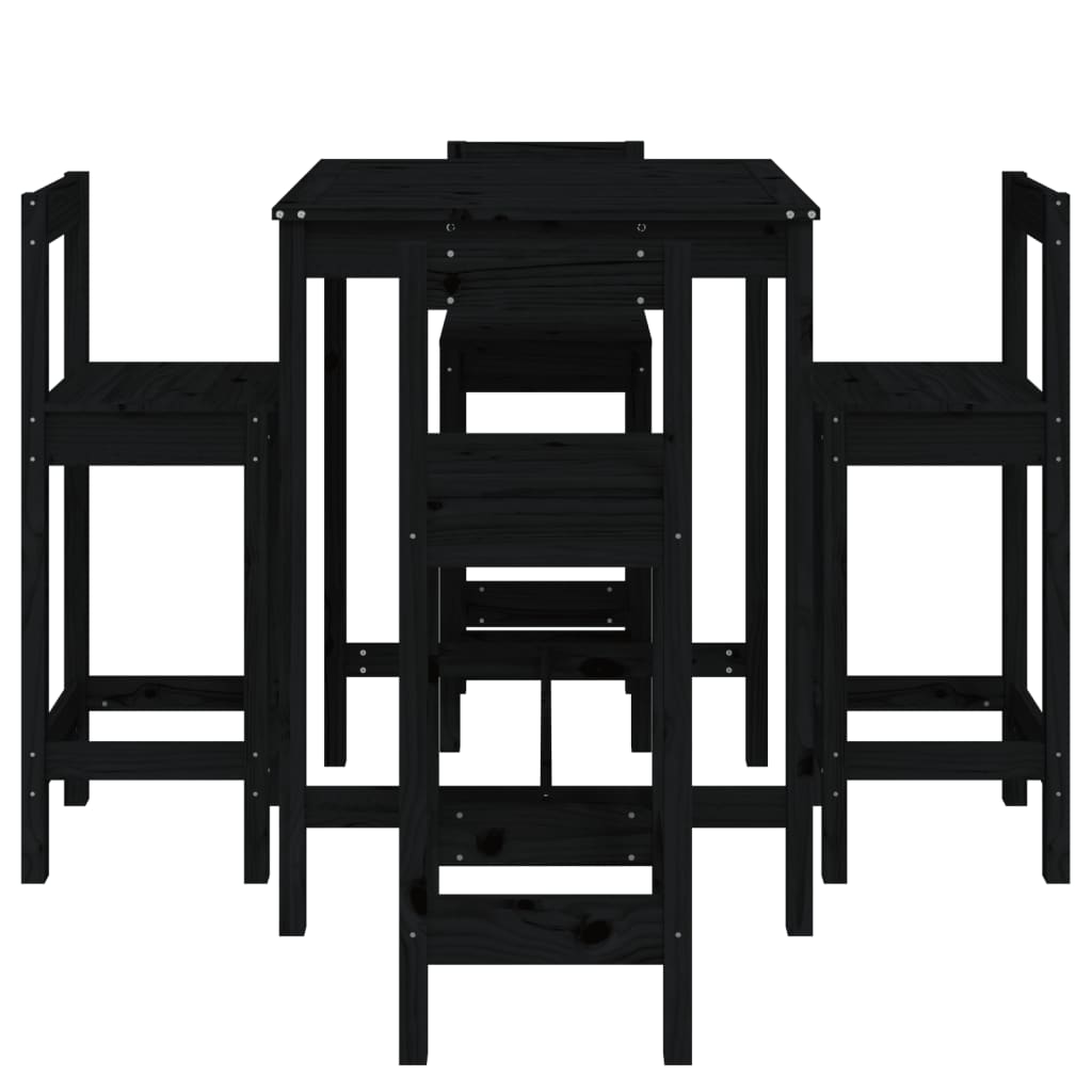 Set Bar da Giardino 5 pz Nero in Legno Massello di Pino 3154744