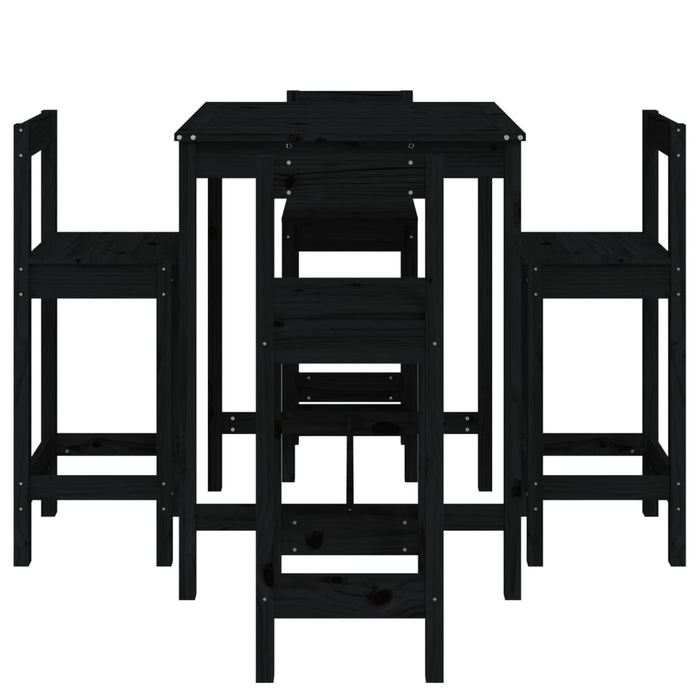 Set Bar da Giardino 5 pz Nero in Legno Massello di Pino 3154744