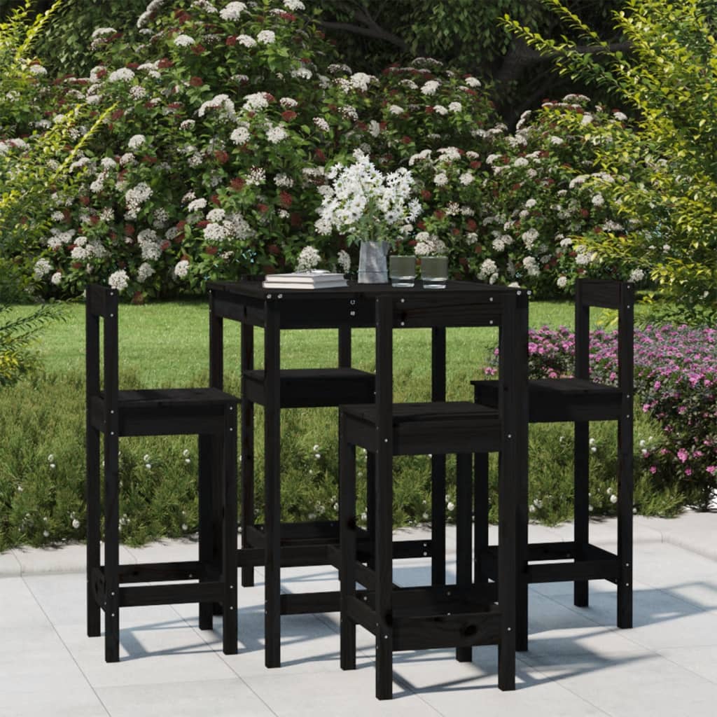 Set Bar da Giardino 5 pz Nero in Legno Massello di Pino 3154744