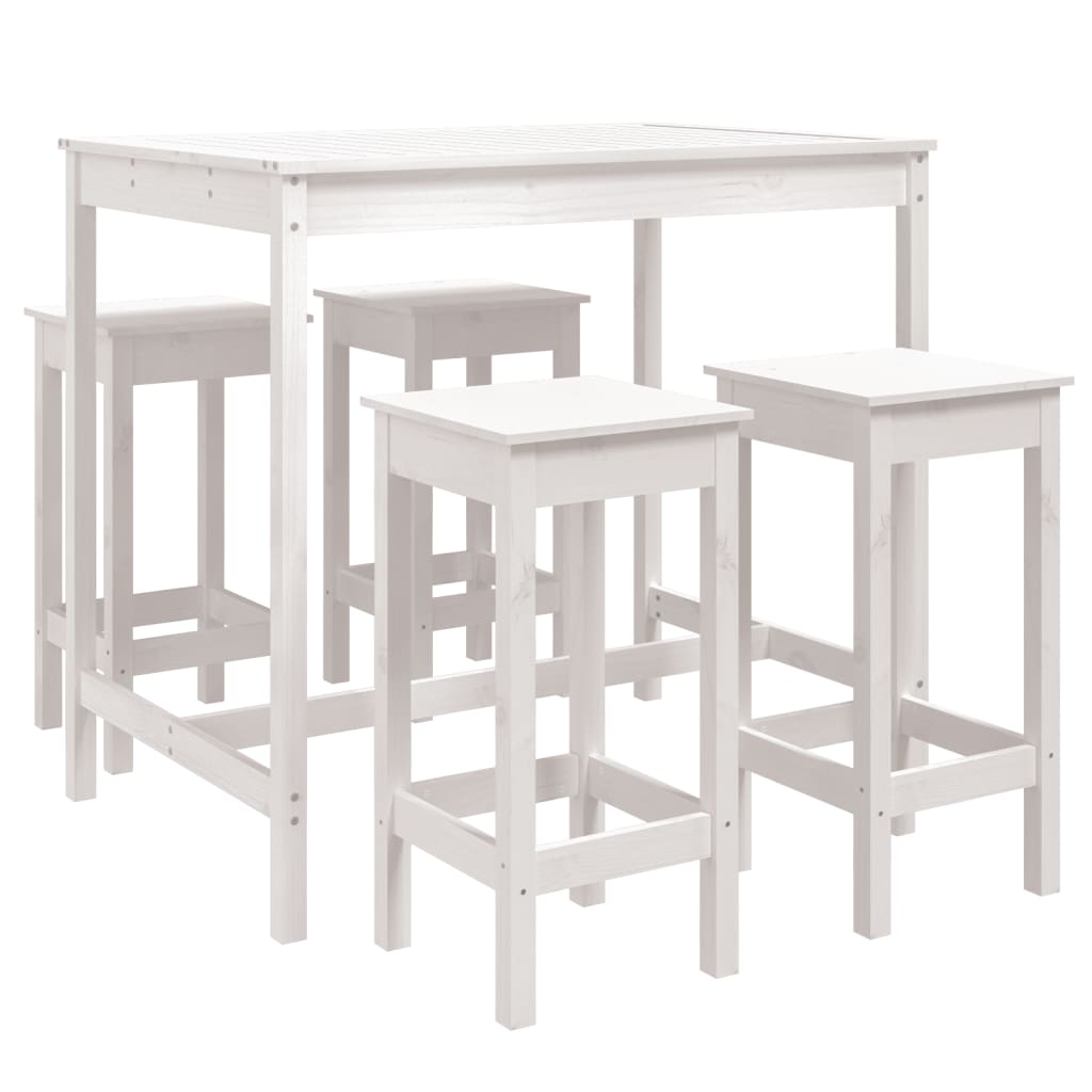 Set Bar da Giardino 5 pz Bianco in Legno Massello di Pino