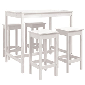 Set Bar da Giardino 5 pz Bianco in Legno Massello di Pino