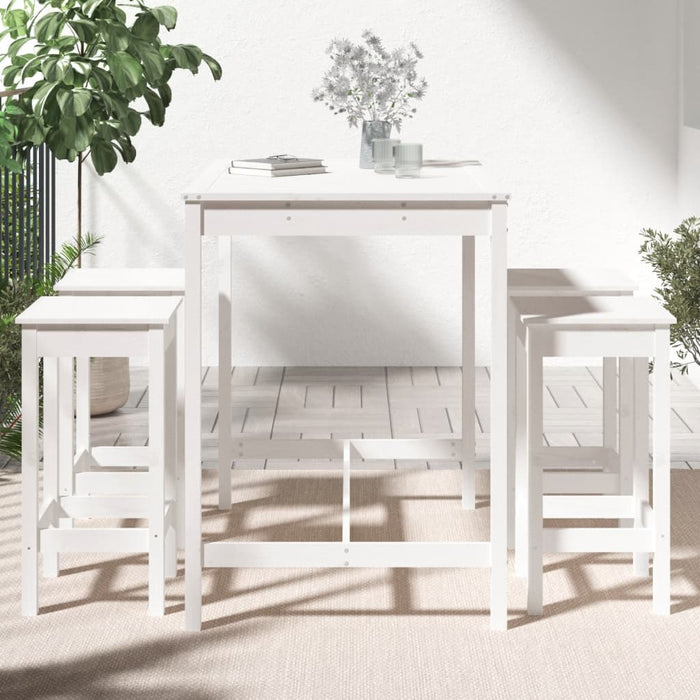 Set Bar da Giardino 5 pz Bianco in Legno Massello di Pino