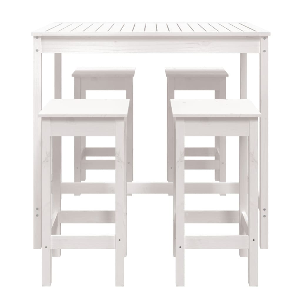 Set Bar da Giardino 5 pz Bianco in Legno Massello di Pino