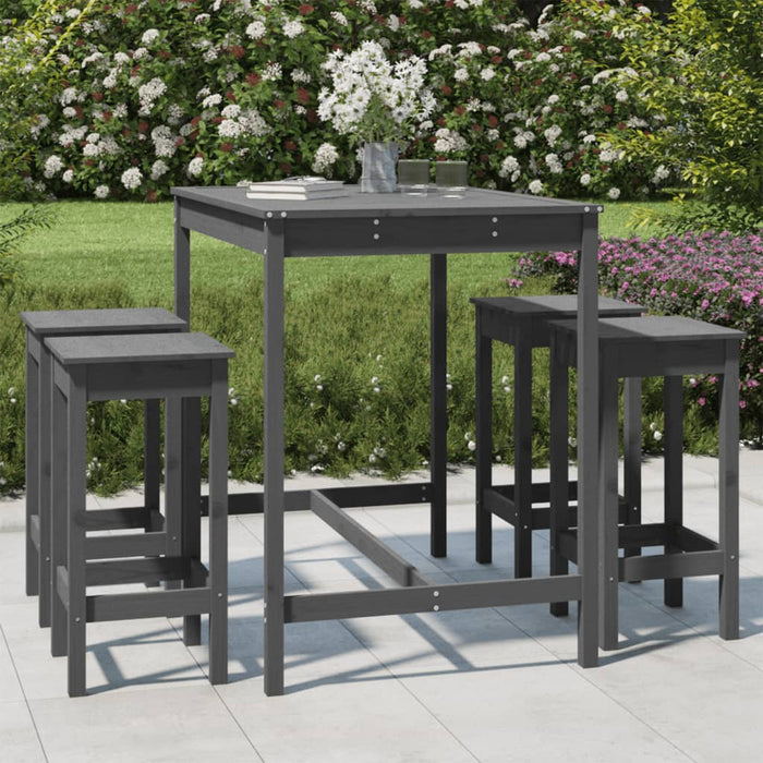 Set Bar da Giardino 5 pz Grigio in Legno Massello di Pino 3154747