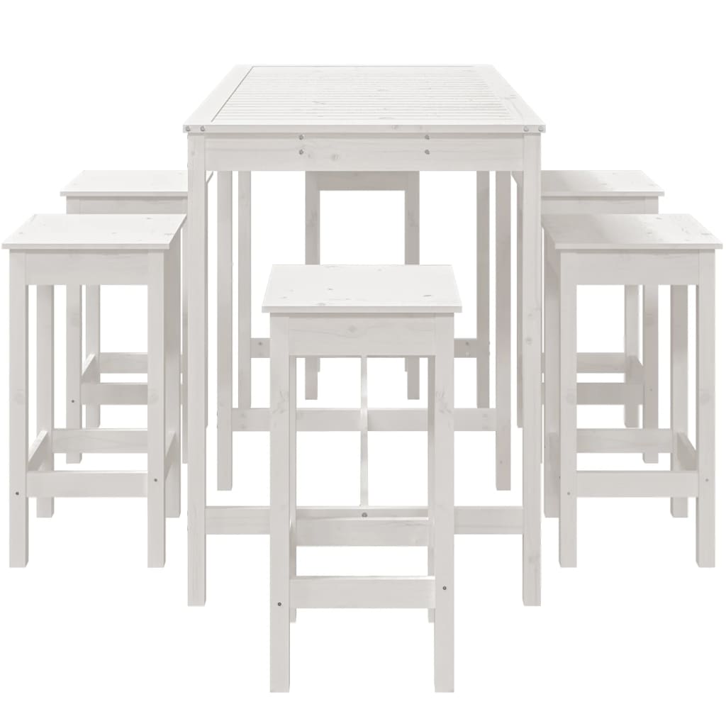 Set Bar da Giardino 7 pz Bianco in Legno Massello di Pino 3154756
