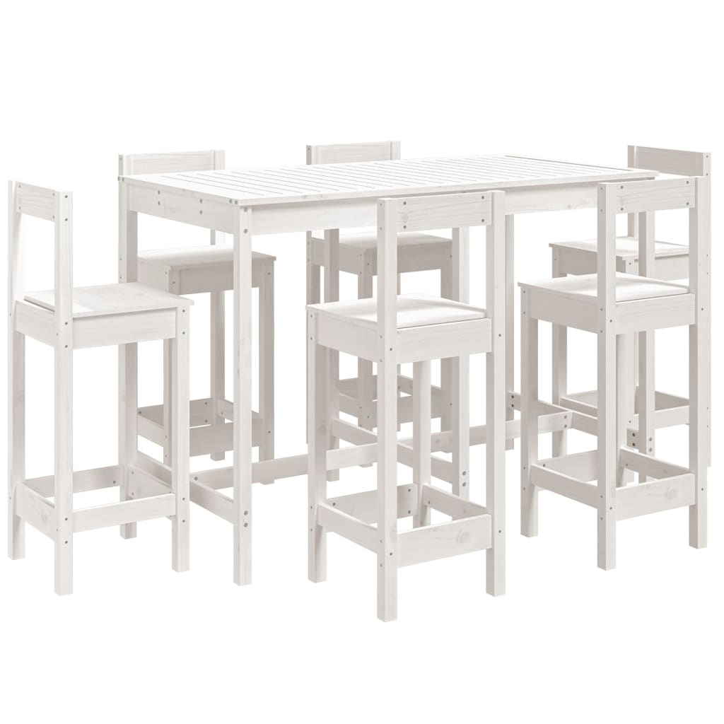 Set Bar da Giardino 7 pz Bianco in Legno Massello di Pino 3154761