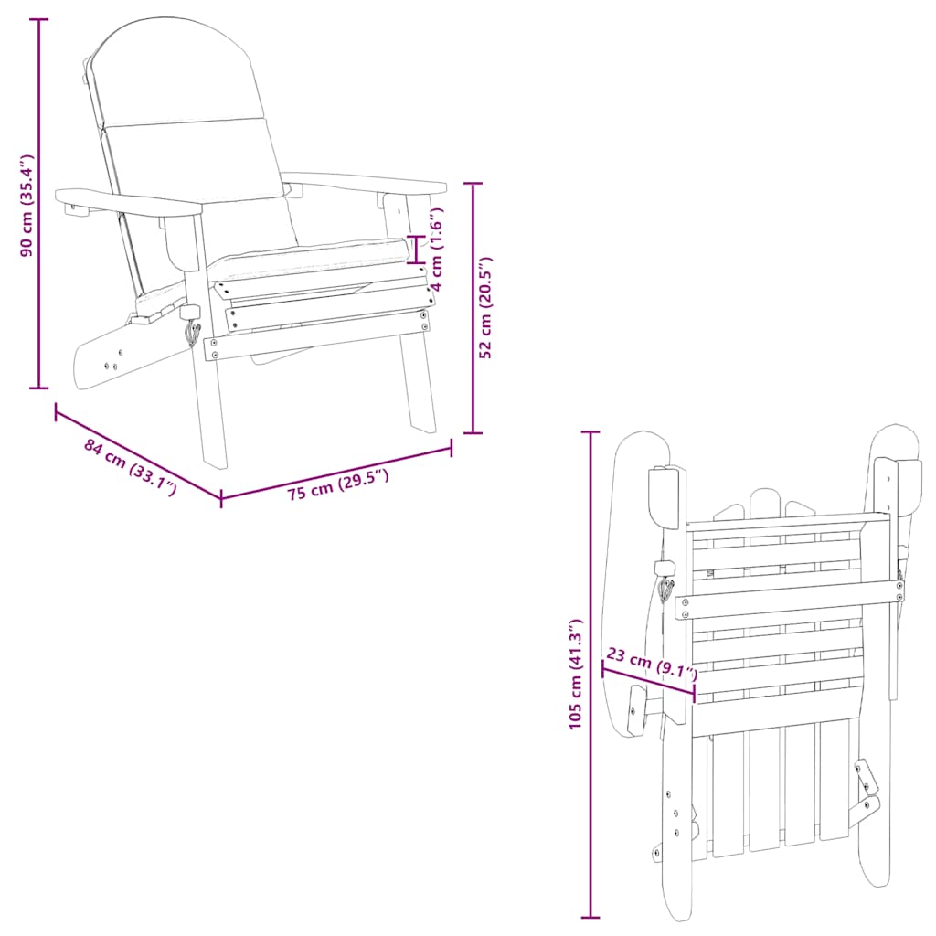 Sedia Adirondack da Giardino con Cuscini Legno Massello Acacia 360032