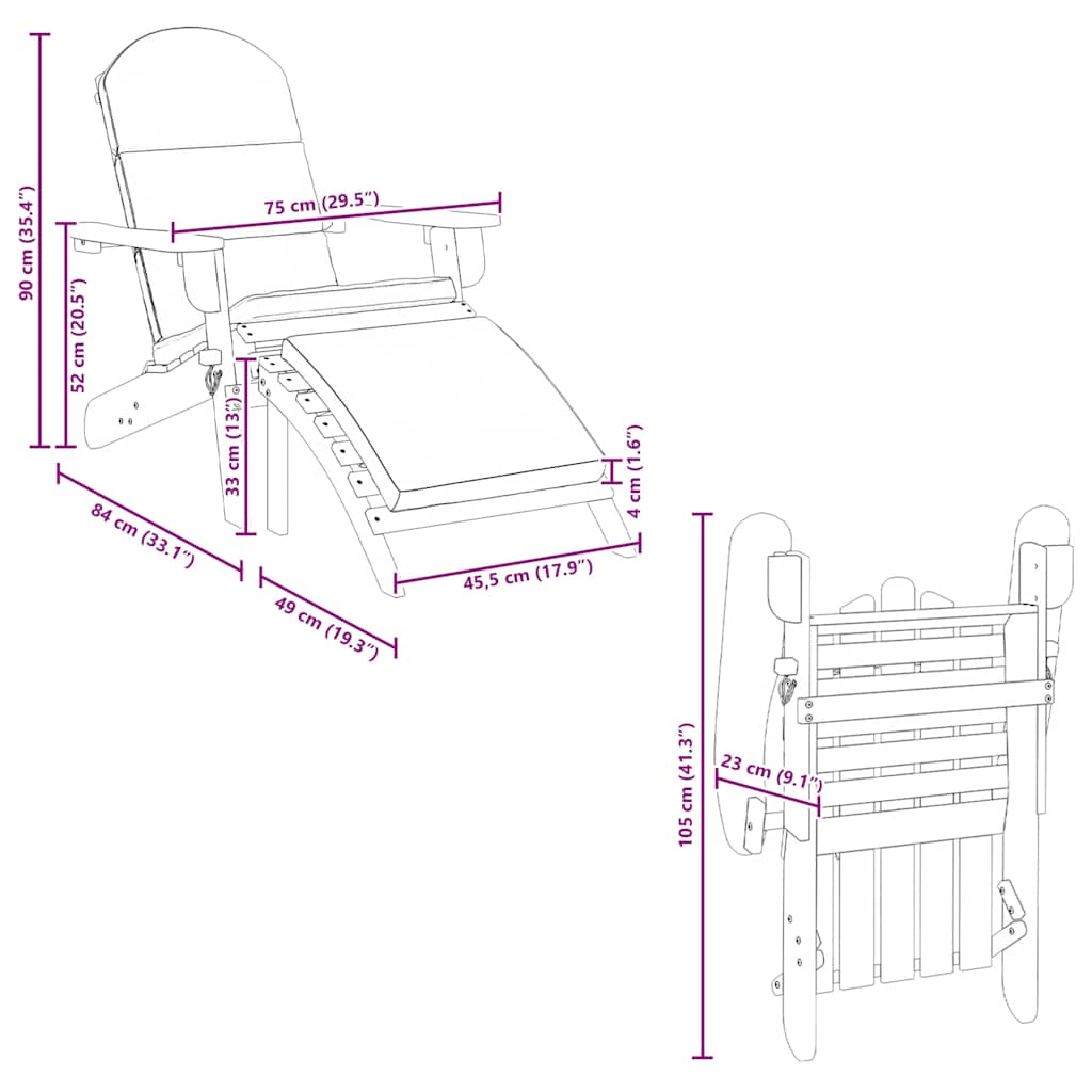 Sedia Adirondack Giardino con Poggiapiedi Legno Massello Acacia 360033