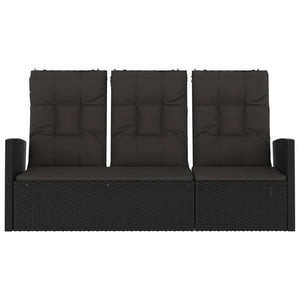 Panca da giardino mobile da giardino per esterni terrazza reclinabile e cuscini neri 173 x 62 x 95 cm resina intrecciata 02_0011740
