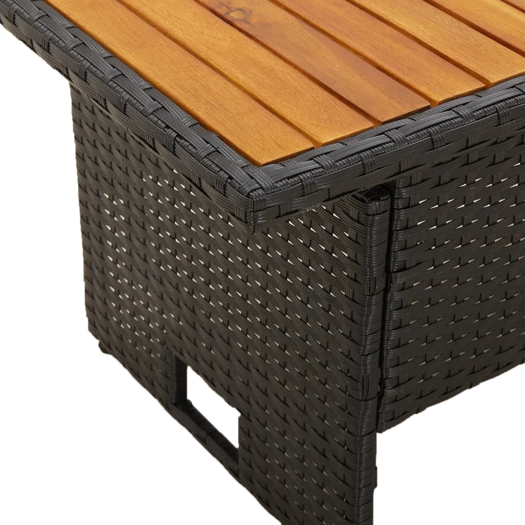 Tavolo Giardino Nero 100x50x43/63cm Massello Acacia Polyrattan 362187